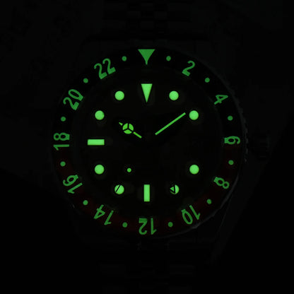 San Martin 40mm SN0005 Retro GMT NH34 Automatic Distressed Patina Dial Bi-color Sapphire Bezel Jubilee Mens Watches 20Bar Lume