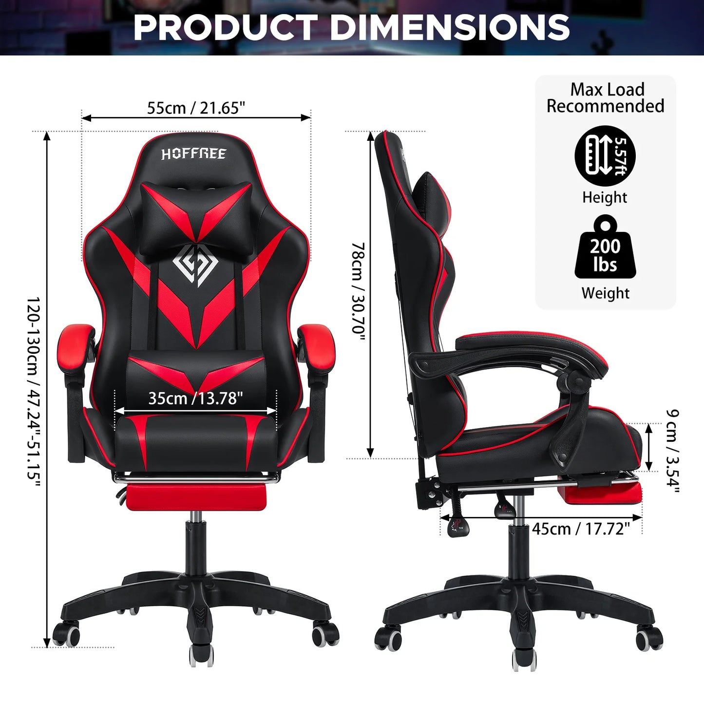 400Lbs Load Gaming Chair with Massage Ergonomic Computer Chair Footrest and Lumbar Support Reclining PC Chair Adjustable Armrest