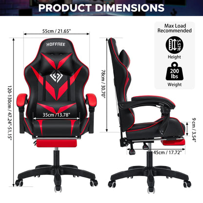400Lbs Load Gaming Chair with Massage Ergonomic Computer Chair Footrest and Lumbar Support Reclining PC Chair Adjustable Armrest