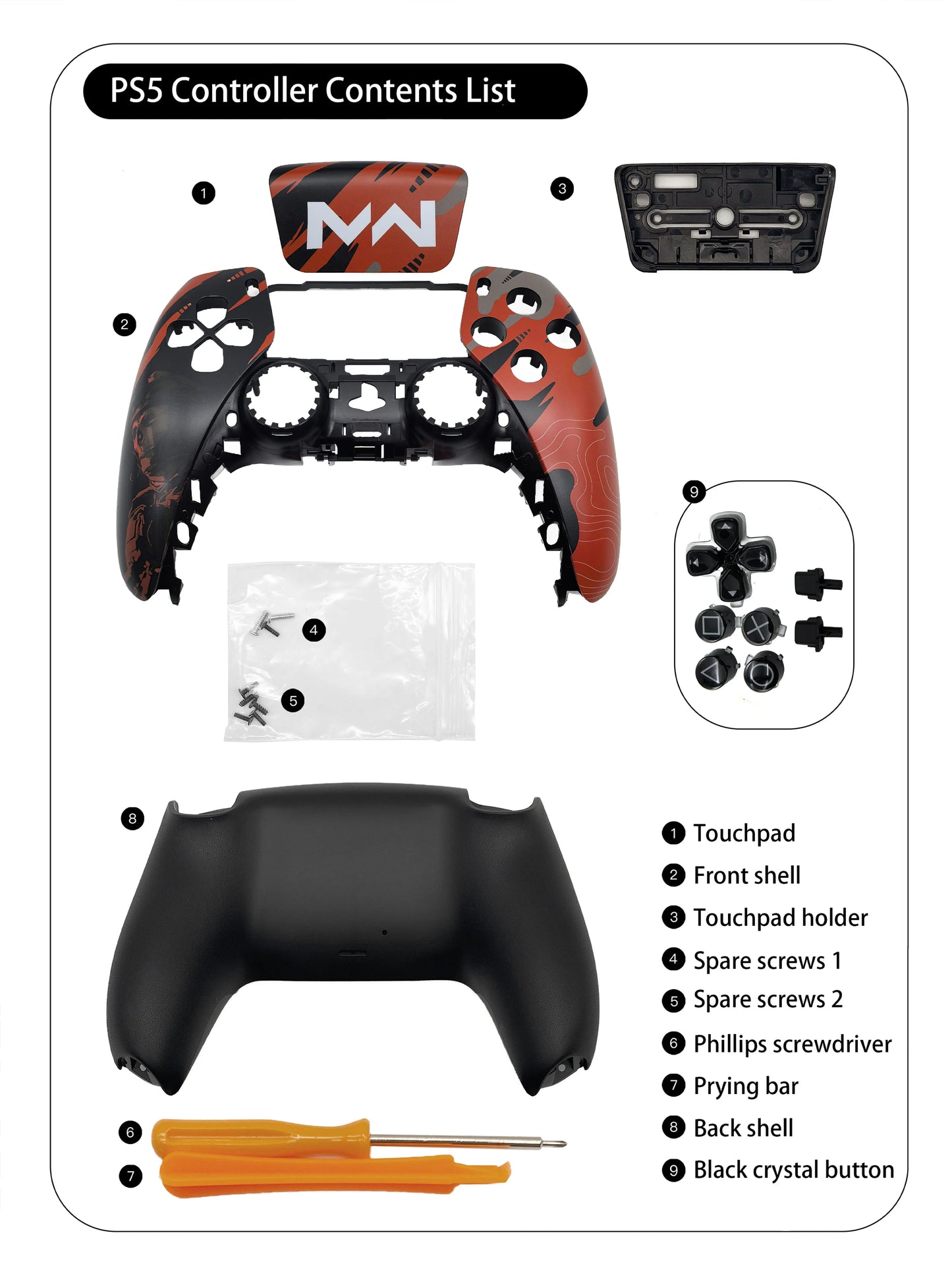BO5 Call Of Duty durable Coating Replacement Front Shell Touchpad Compatible with ps5 Controller BDM-010/020/030/040/050