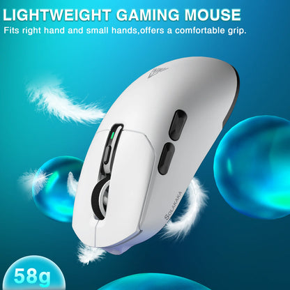 SOLAKAKA SM820 Tri-Mode Wireless Gaming Mouse with RGB Charging Dock, PAW3311 Sensor, 26000 DPI, Ultra-Light Rechargeable Wireless Gaming Mouse
