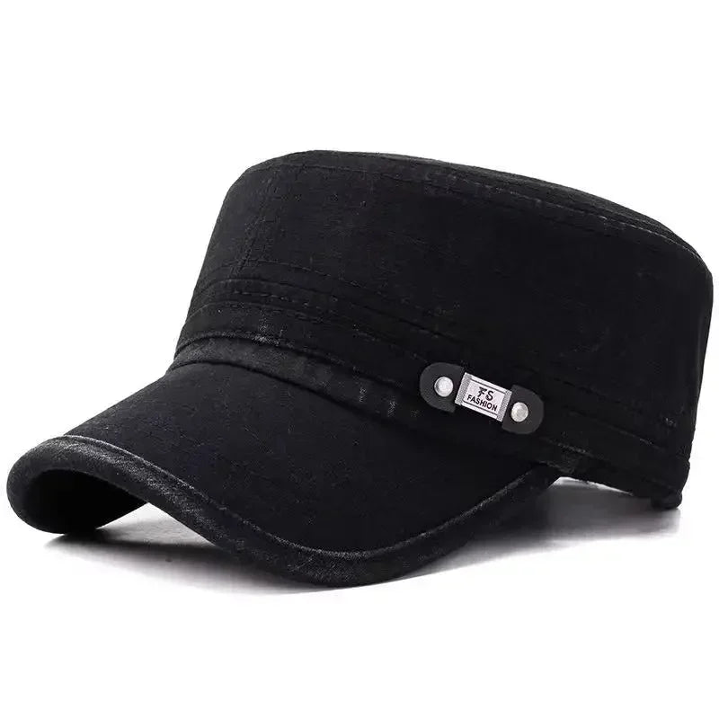 Casual Washed Cotton Flat Top Hat Adjustable Fisher Caps Men Women Cadet Military Cap Unique Design Vintage Cap Four Season ﻿