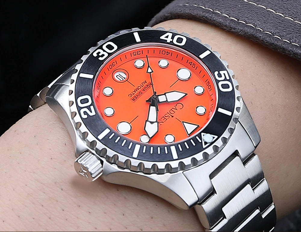 NEW 2026 CADISEN AQUA DIVER Brand Luxury Men Watches Automatic Watch Japan 8215 100M Waterproof Luminous Mechanical Wristwatch