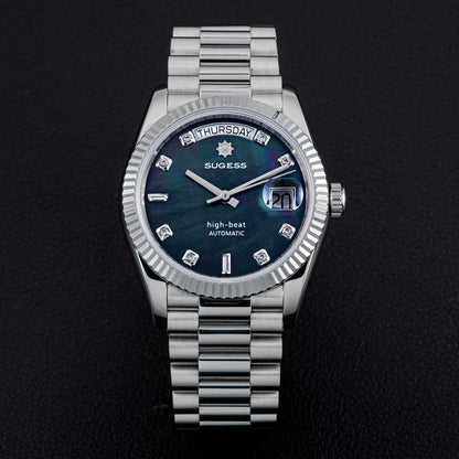 Sugess 36mm Mens of Watch Automatic Dandong Peacock SL3034 Day Movement Sapphire Glass 100m Waterproof Wristwatches MOP Date New