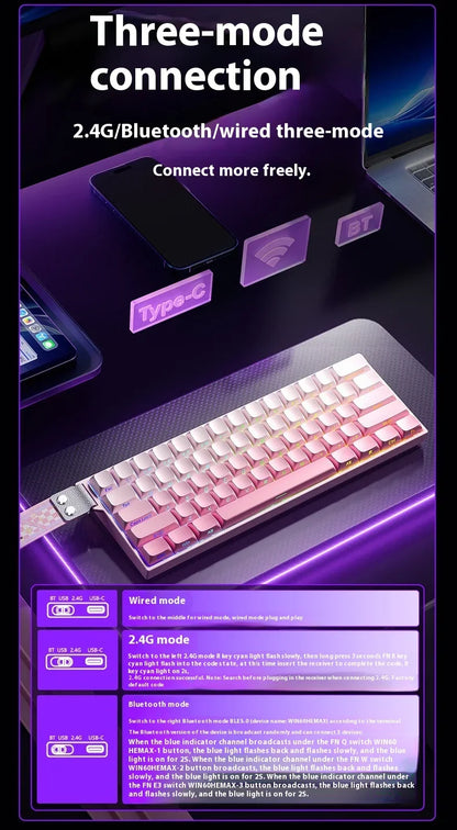 AULA Mini60 HE Magnetic Switch Keyboard RGB Tri-Mode Wireless Mechanical Keyboard, 8000Hz Gaming Keyboard with 0.01mm Rapid Trigger, Bluetooth, 2.4GHz & USB-C