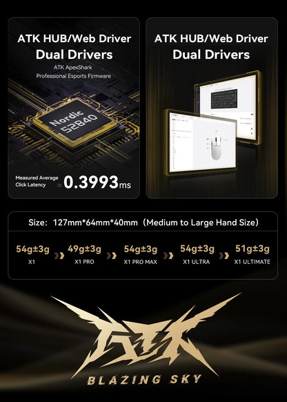 ATK Blazing Sky X1 Wireless Gaming Mouse, 8K Polling Rate, PAW3950 Ultra Sensor, 32,000 DPI, Tri-Mode Bluetooth & 2.4GHz Lightweight FPS Gaming Mouse