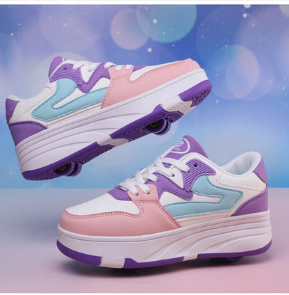 Children's Outdoor Sports Roller Skates Shoes Single Row Wheel Kids Sliding Shoes Four-Wheel for Boys and Girls