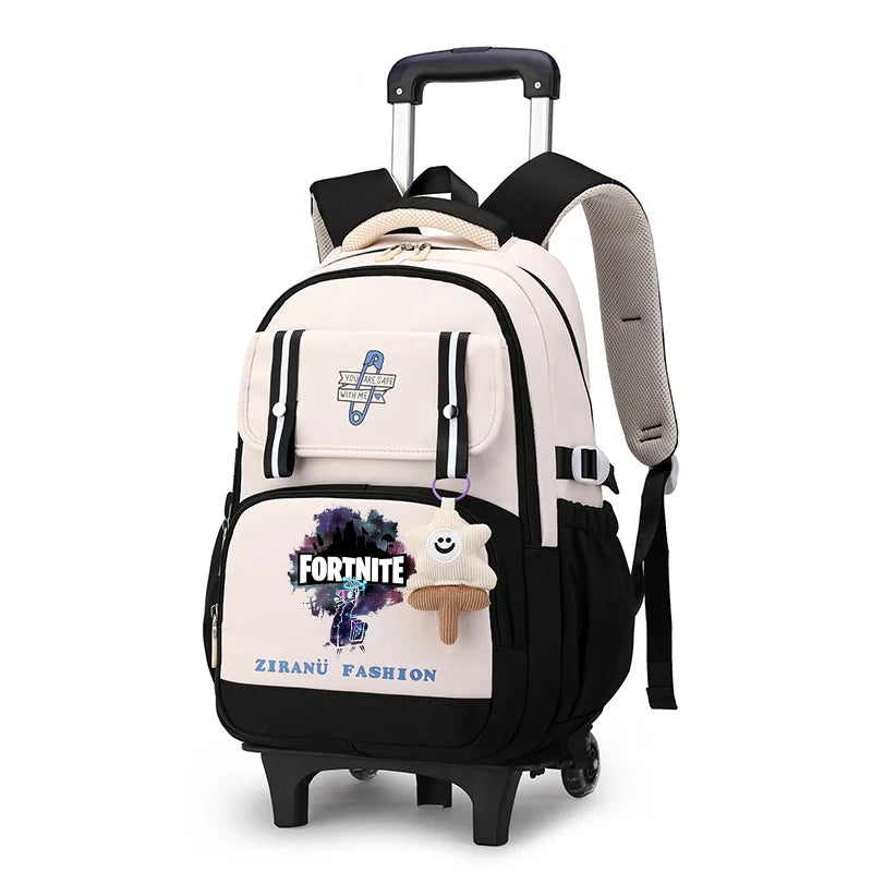 Mochila Escolar com Rodas Fortnite, Grande Capacidade, Impermeável, Leve e Minimalista, para Portátil, Escola e Viagens Casuais