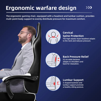 AUTHMIC Gaming Chair Ergonomic Reclining Office Chair with Adjustable Lumbar Support & Headrest High-Back PC Gamer Adults Teen