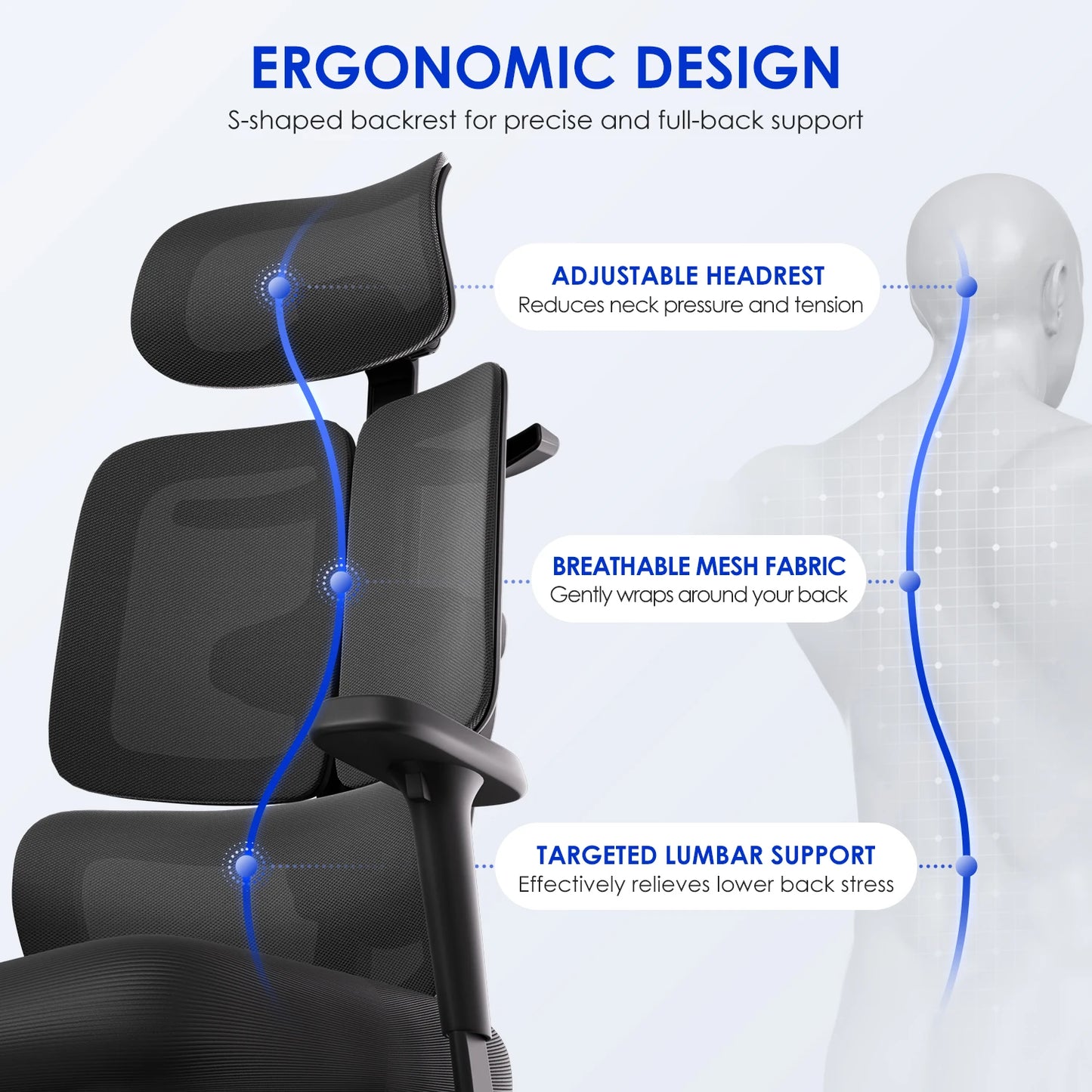 AUTHMIC Premium Ergonomic Office Chair with 6D Adjustable Armrests, 3D Headrest, 3-Zone Backrest, 200kg Capacity, Reclining 90°-160°