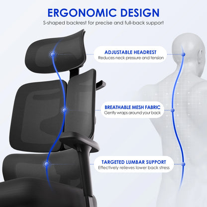 AUTHMIC Premium Ergonomic Office Chair with 6D Adjustable Armrests, 3D Headrest, 3-Zone Backrest, 200kg Capacity, Reclining 90°-160°