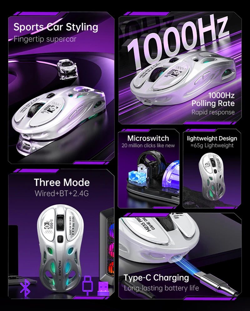 Kabellose 2.4G Tri-Mode RGB Gaming-Maus mit leichtem Hohl-Design, Chroma-Beleuchtung, kabelgebunden, Bluetooth, E-Sports-Maus-Controller