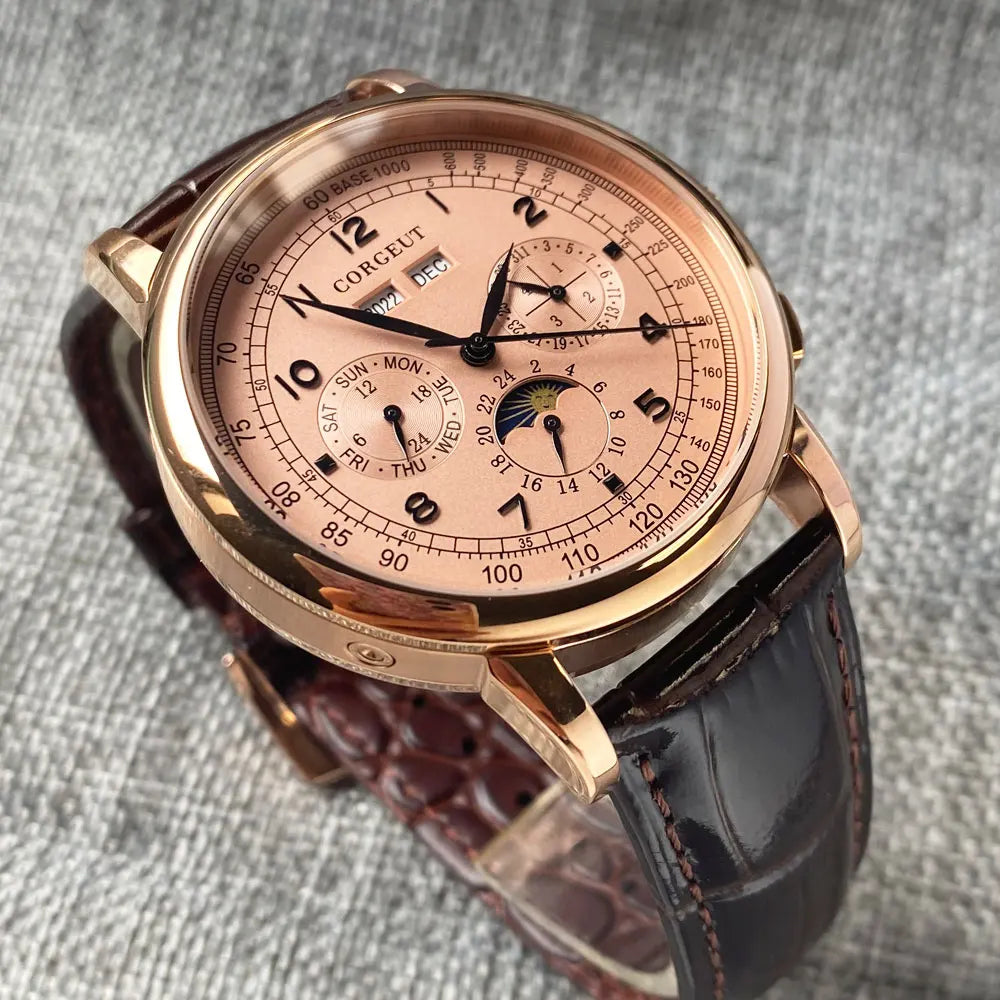 Automatic Watch for Men Multifunction Date Day Month Year 316L Mechanical Men's Watch Polished Case Day/Night Indicator 42mm