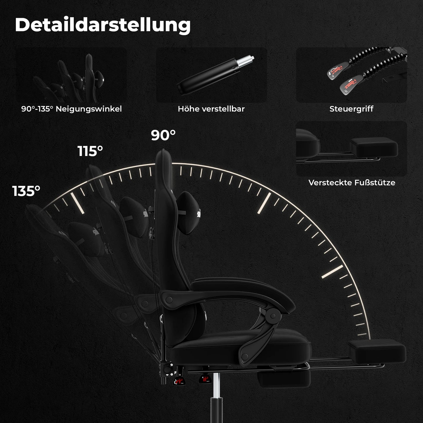 SUKIDA Gaming Chair with Footrest, Racing Chair Design PC Chair, Ergonomic Office Chair Adjustable with Lumbar Support