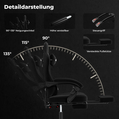 SUKIDA Gaming Chair with Footrest, Racing Chair Design PC Chair, Ergonomic Office Chair Adjustable with Lumbar Support
