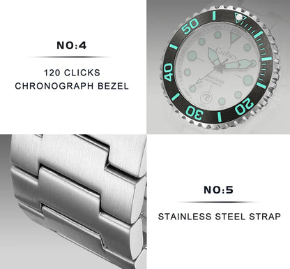 NEW 2026 CADISEN AQUA DIVER Brand Luxury Men Watches Automatic Watch Japan 8215 100M Waterproof Luminous Mechanical Wristwatch