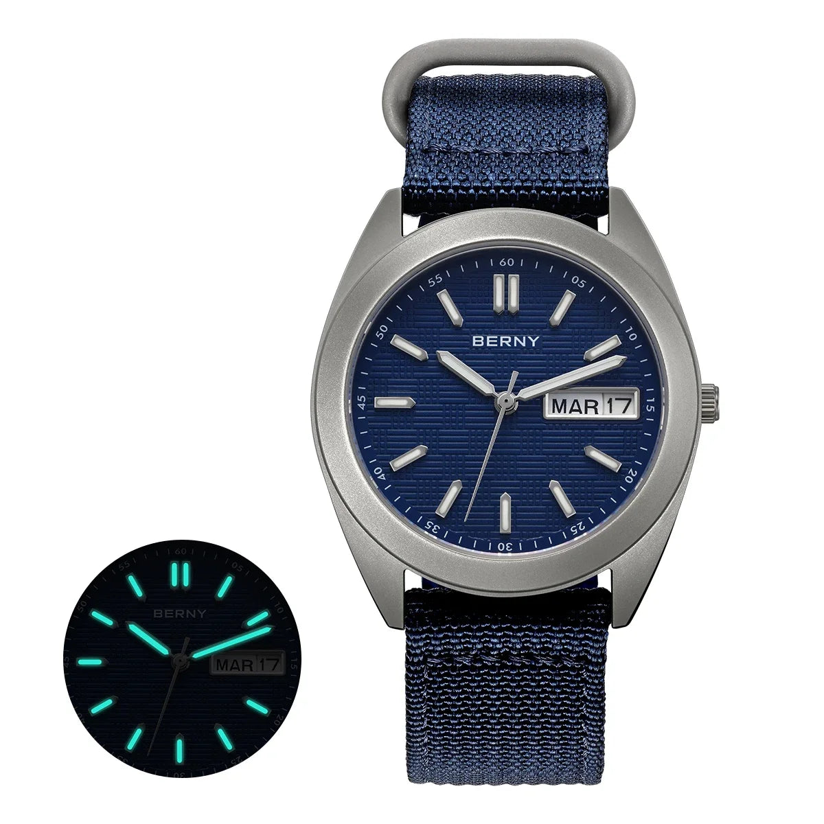 BERNY Full Titanium Men Watch Date Week Quartz Watches Calendar Sapphire Super Luminous 100M Waterproof Lightweight Wristwatch