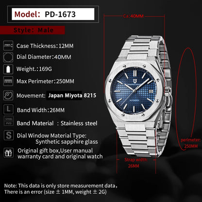 PAGANI DESIGN MIYOTA 8215 Men Automatic Mechanical Watches 40MM Sapphire Stainless Steel Waterproof Luminous Wrist Watch