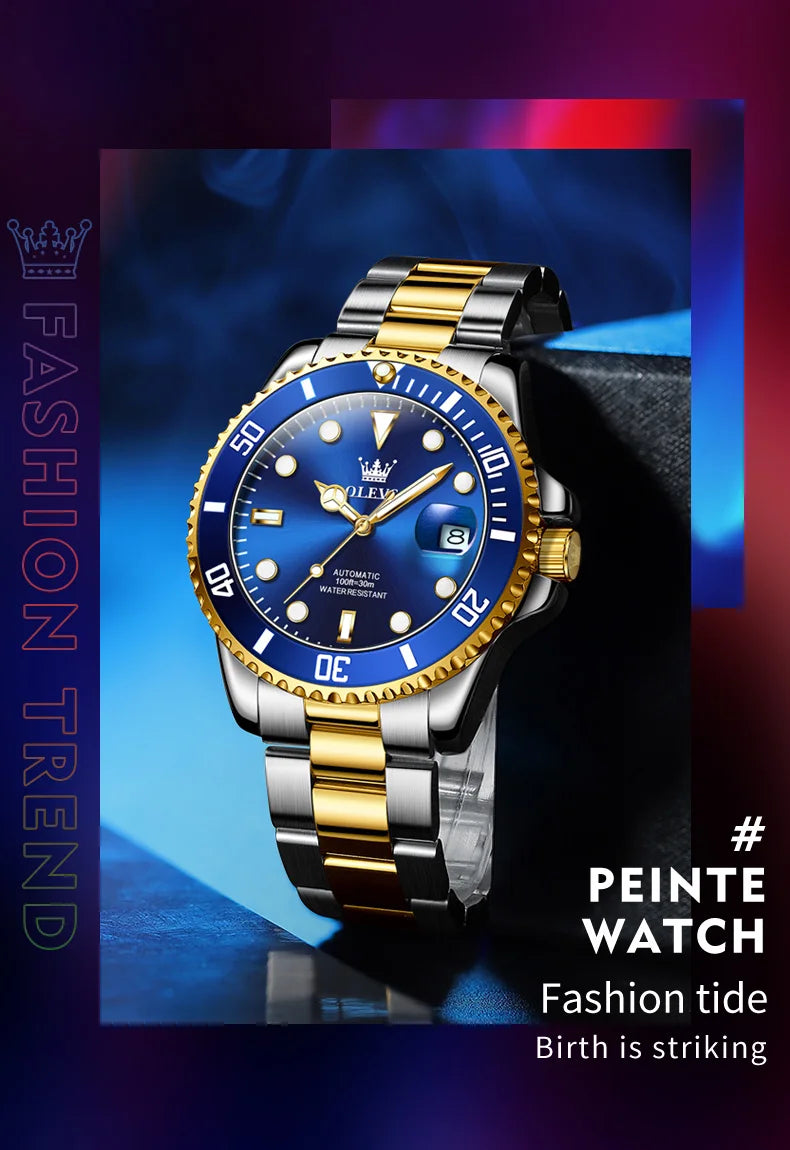 OLEVS Watches Man Fashion Luxury Automatic Mechanical Watch Waterproof Luminous Date Men's Watch Waterproof Luminous Box Gift