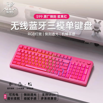 AULA S99 Keyboard 3-Mode Wireless Bluetooth Wired RGB Ergonomic 99Key Typing Mute Gaming Keyboard Custom PC Accessories Gifts