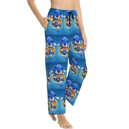 Custom Women Soniced Pajama Pants Printed Hedgehog Game Sleep Sleepwear Bottoms with Pockets