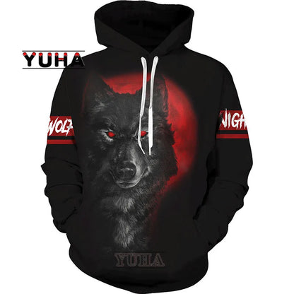 Sweatshirt com Capuz Unissexo Wolf com Impressão 3D, Pullover Cool com Gráfico Animal, Streetwear Masculino
