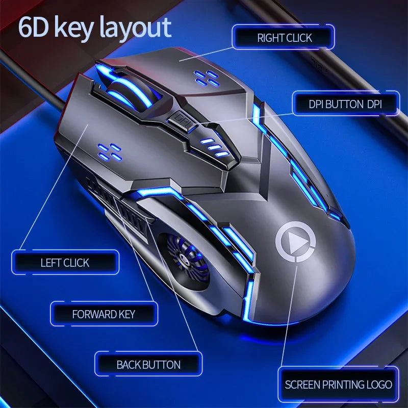 YINDIAO Ergonomic Wired Gaming Mouse RGB Mute Mouse LED Backlit 3200dpi 6 Button G5 USB Mechanical Mouse For PC Laptop Computer