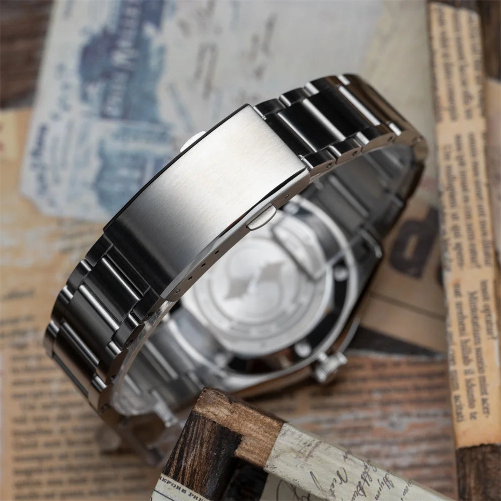 Proxima PX1697 39mm Men Watch White Enamel Dial Bubble Sapphire PT5000 SW200 Automatic Mechanical Vintage Watches 20Bar Luminous