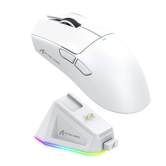 Mouse gaming wireless Attack Shark X11&R1 Tri Mode Bluetooth, cu bază de încărcare, RGB, ergonomie, ușor, accesorii PC gamer