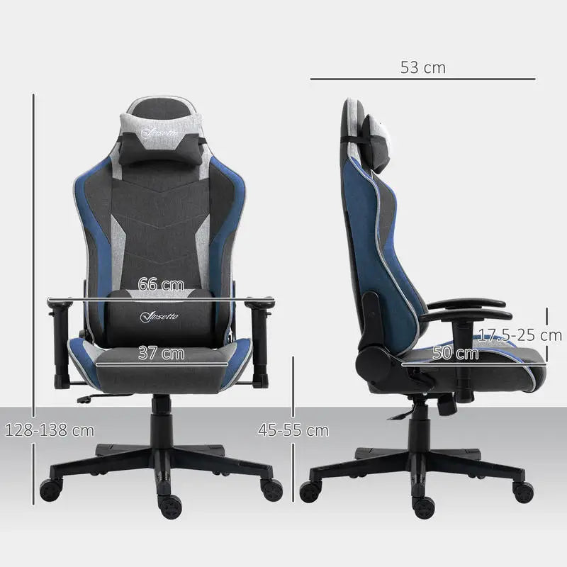 Gaming Chair Reclining 150 ° with Rocking Function, in Linen Effect Fabric, 66X53X128-138 Cm, Gray