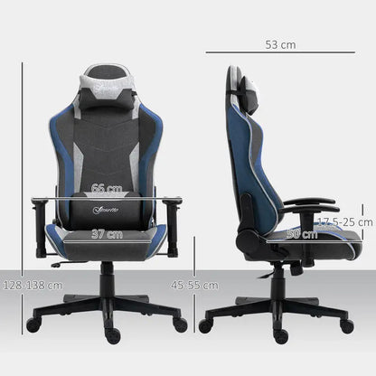 Gaming Chair Reclining 150 ° with Rocking Function, in Linen Effect Fabric, 66X53X128-138 Cm, Gray