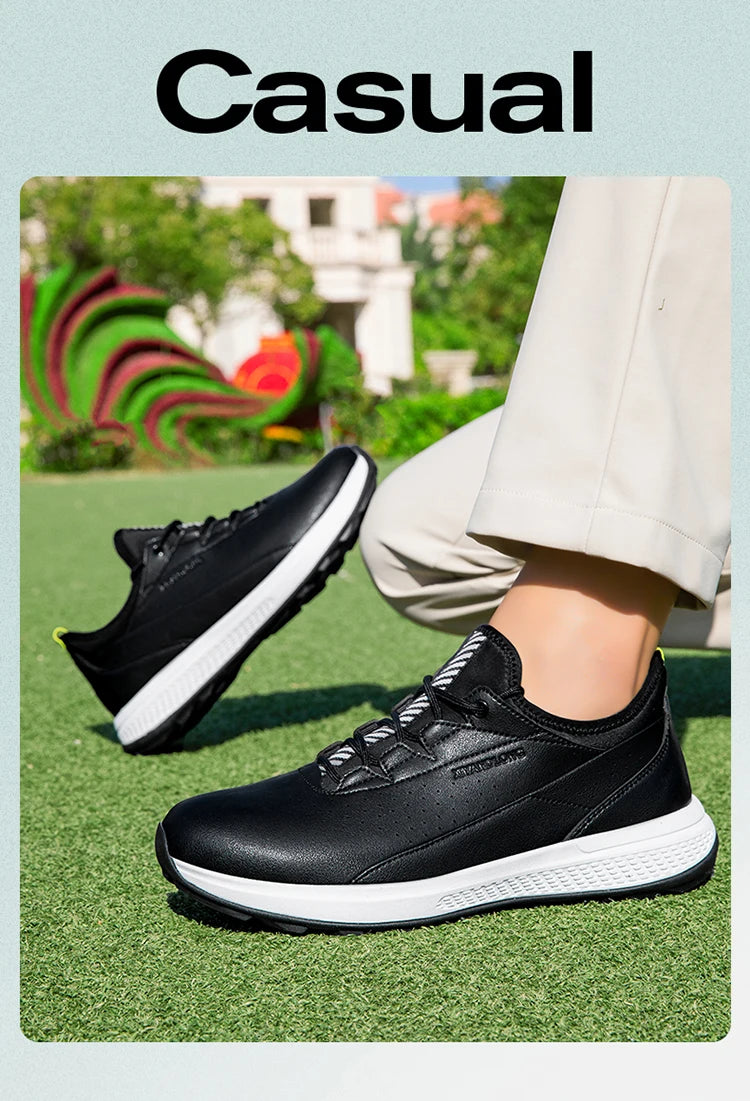 Golf Sports Shoes for Men, Waterproof High-Quality Leather Golf Competition Sports Shoes, Formal Golf Course Training Shoes for Men