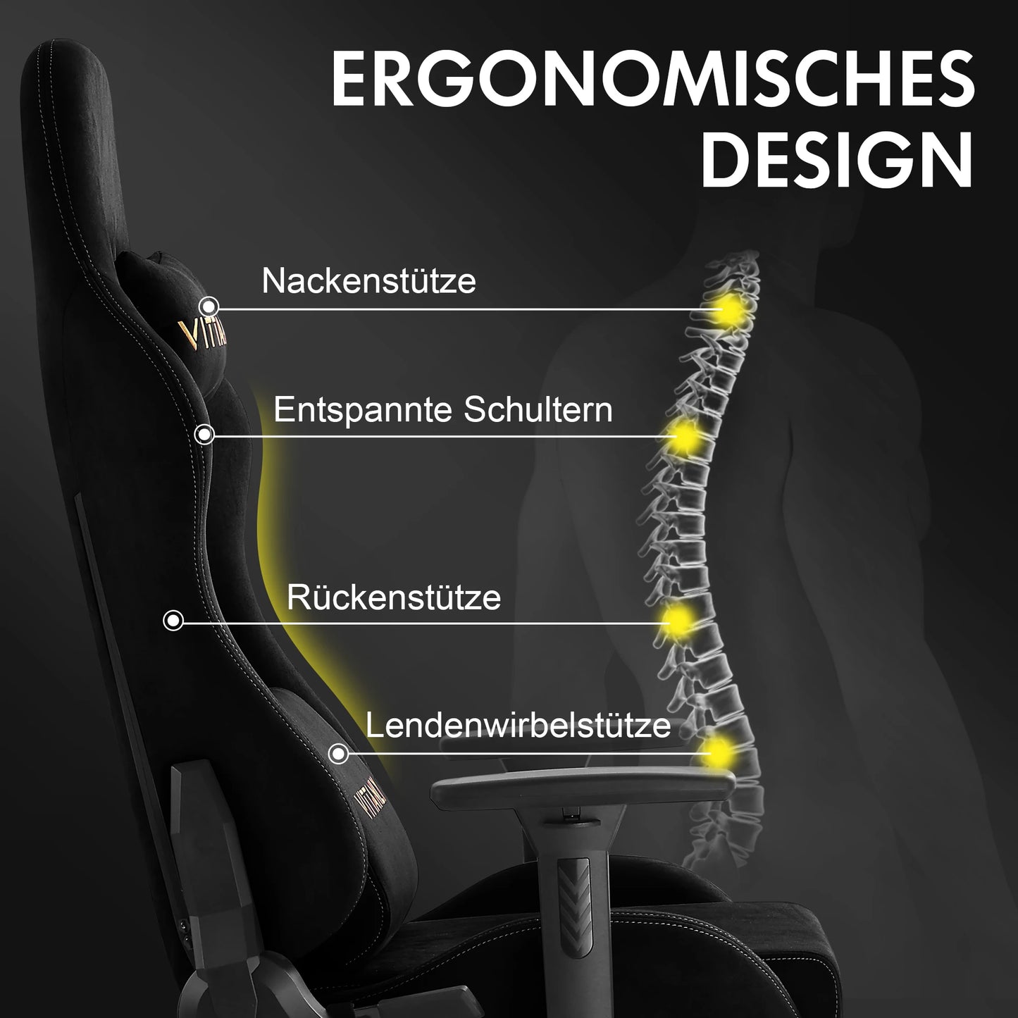 Ergonomic Gaming Chair with Footrest, Breathable Faux Suede Office Chair, Adjustable Lumbar Support Recliner with Headrest