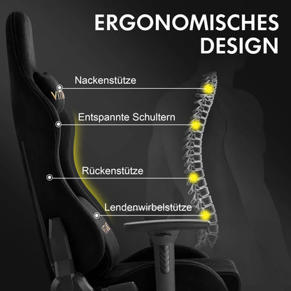 Ergonomic Gaming Chair with Footrest, Breathable Faux Suede Office Chair, Adjustable Lumbar Support Recliner with Headrest