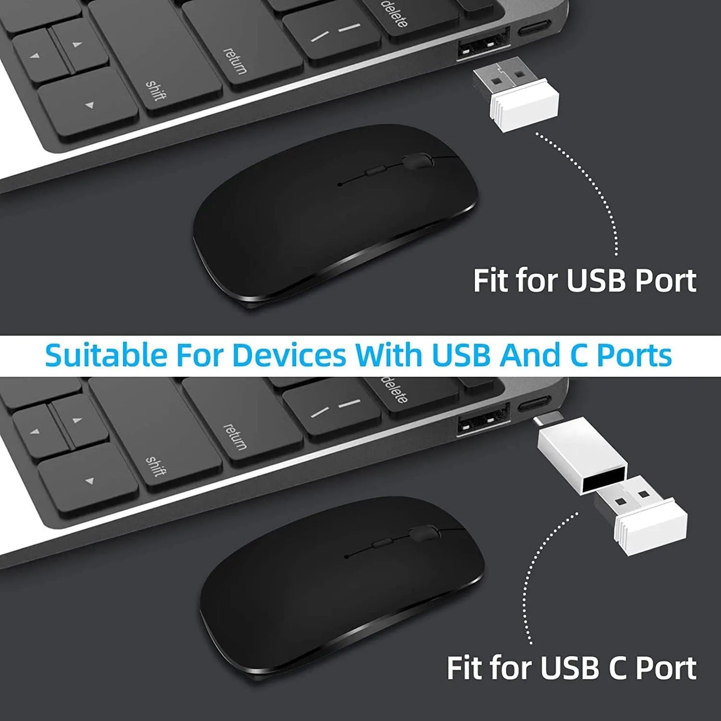 Ratón inalámbrico recargable de doble modo, compatible con Bluetooth y USB 2.4G, para ordenador, portátil, iPad, tablet y notebook, ratón gaming