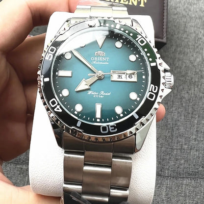 Orient Men's 200M Waterproof Automatic Dive Watch Dial Stainless Steel Bracelet Day Date Self-Winding Luminous Wristwatch