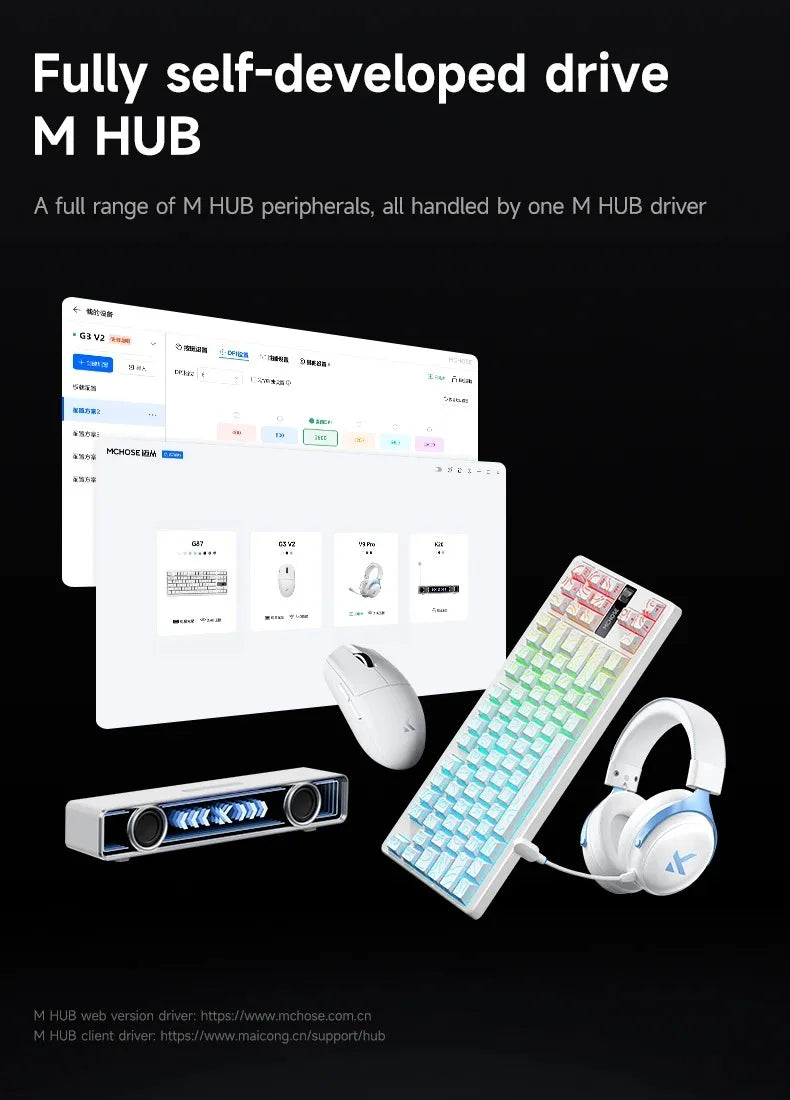 Rato sem fios eSports MCHOSE G3 V2 Pro leve, três modos, Bluetooth, PAW3395 de alto desempenho, 800mAh, gaming e escritório, 59g