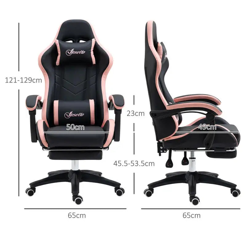 Adjustable Height Gaming Chair with Headrest, 65X65X121-129 Cm, Pink and Black