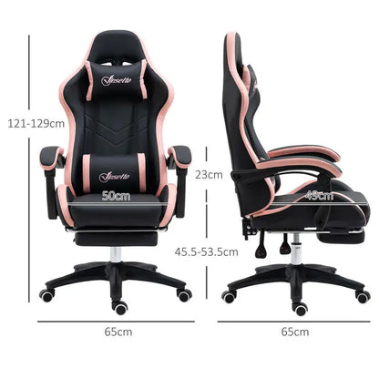 Adjustable Height Gaming Chair with Headrest, 65X65X121-129 Cm, Pink and Black