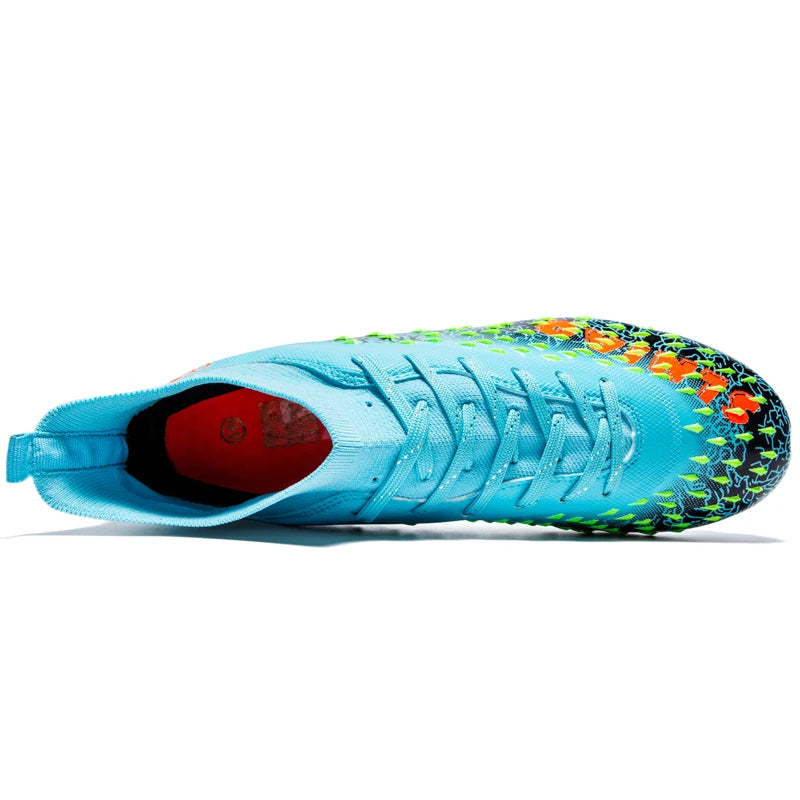 Chaussures de football pour hommes et femmes, chaussures de football à tige haute offrant un bon maintien de la cheville, chaussures d’entraînement légères et antidérapantes pour terrains intérieurs et extérieurs.