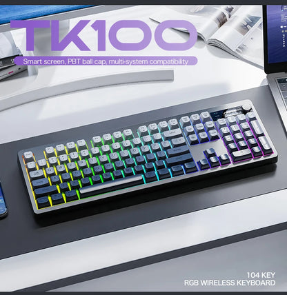 Xunfox TK100 Bluetooth Wireless Dual-Mode Keyboard Desktop Laptop Office E-Sports Gaming RGB Light Effect Charging Robot Feel