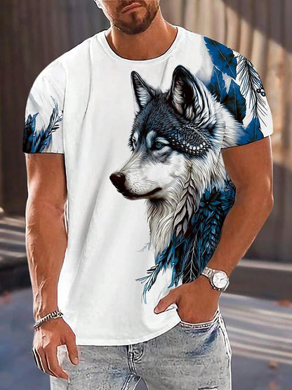 Different Pupil Wolf Print Men's T-shirt Men's Daily Casual T-shirt Urban Street Fashion Short-sleeved Summer Outdoor Sports Tee