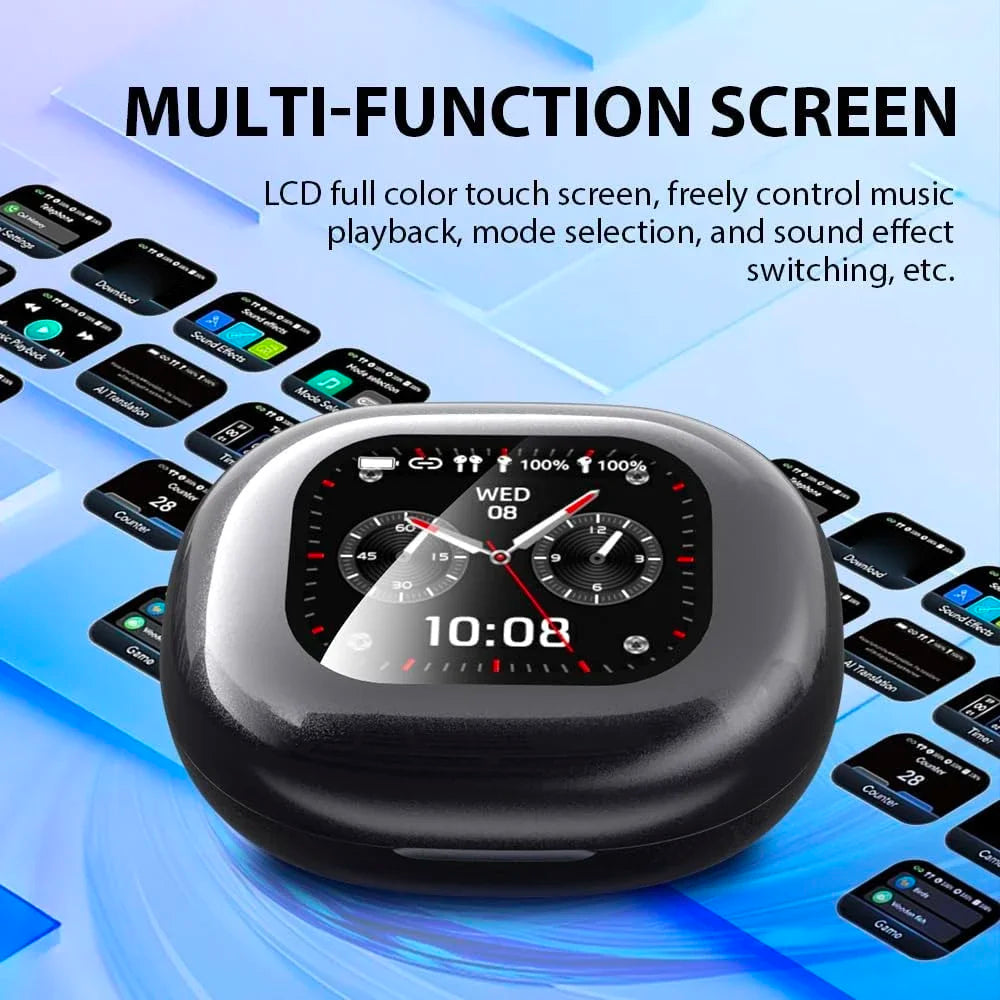 UYUXIO OWS AI Translation Earbuds with LCD Touch Screen, 144 Languages Real-Time Translator Earphones, Wireless Bluetooth Translating Headphones with Noise Cancellation
