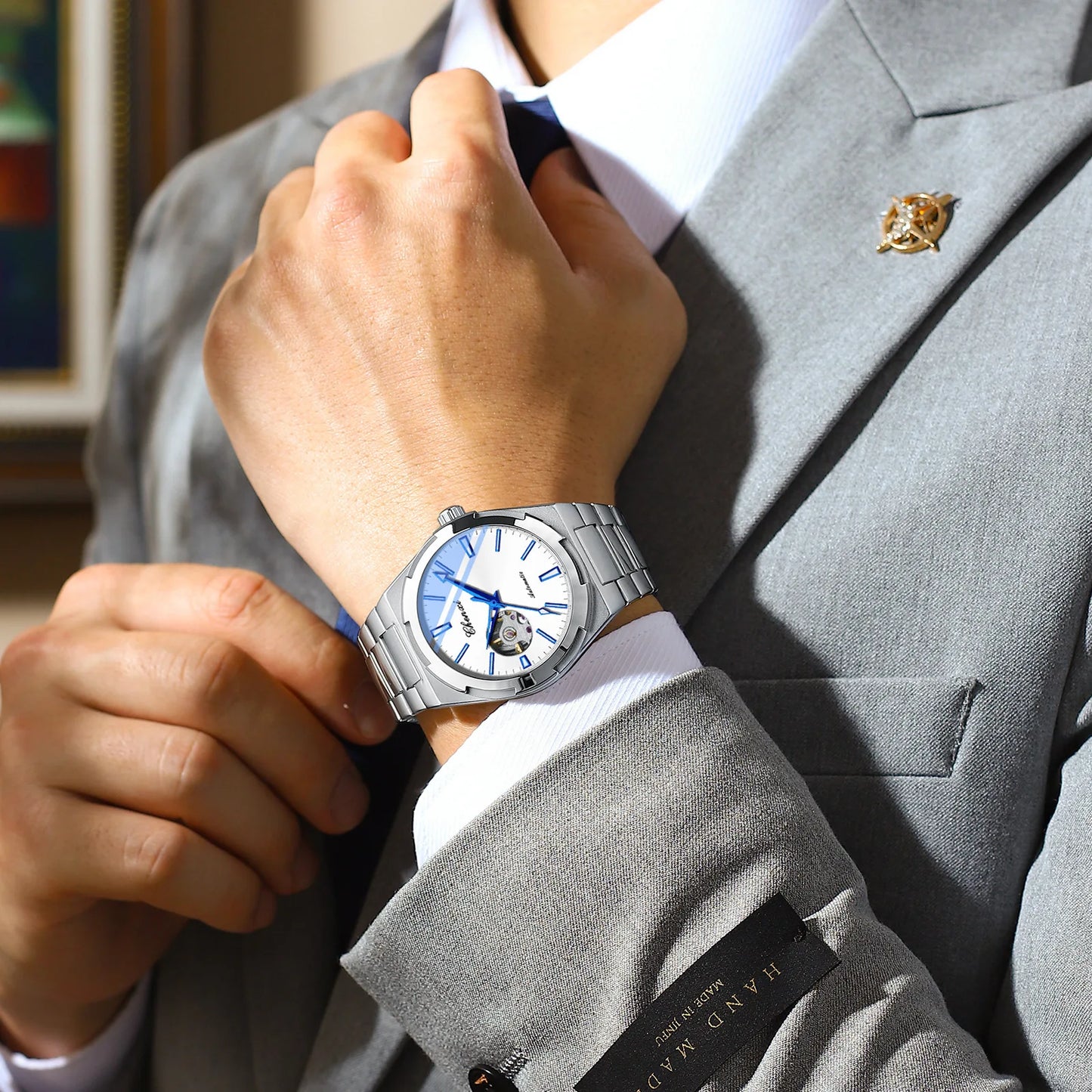 Men's Fully Automatic Mechanical New Trend Steel Strip Business Hollow Waterproof Male Fashion Wristwatches High End Gifts