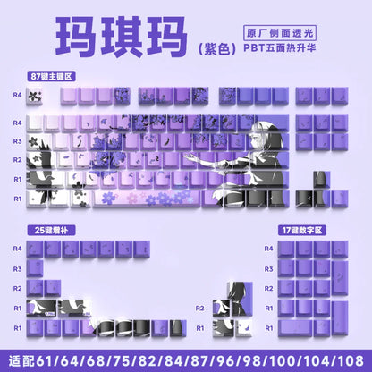 Sakura Raven Keycaps Cherry Side-engraved Translucent Keycaps PBT 129 Keys for Wooting 68/84/87/104 Mechanical Keyboards.