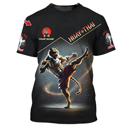 Häftig ny T-shirt med Muay Thai-motiv för män, 3D-tryck med tiger- och drakmotiv, personlig T-shirt med eget namn, sommar- och gym-T-shirt