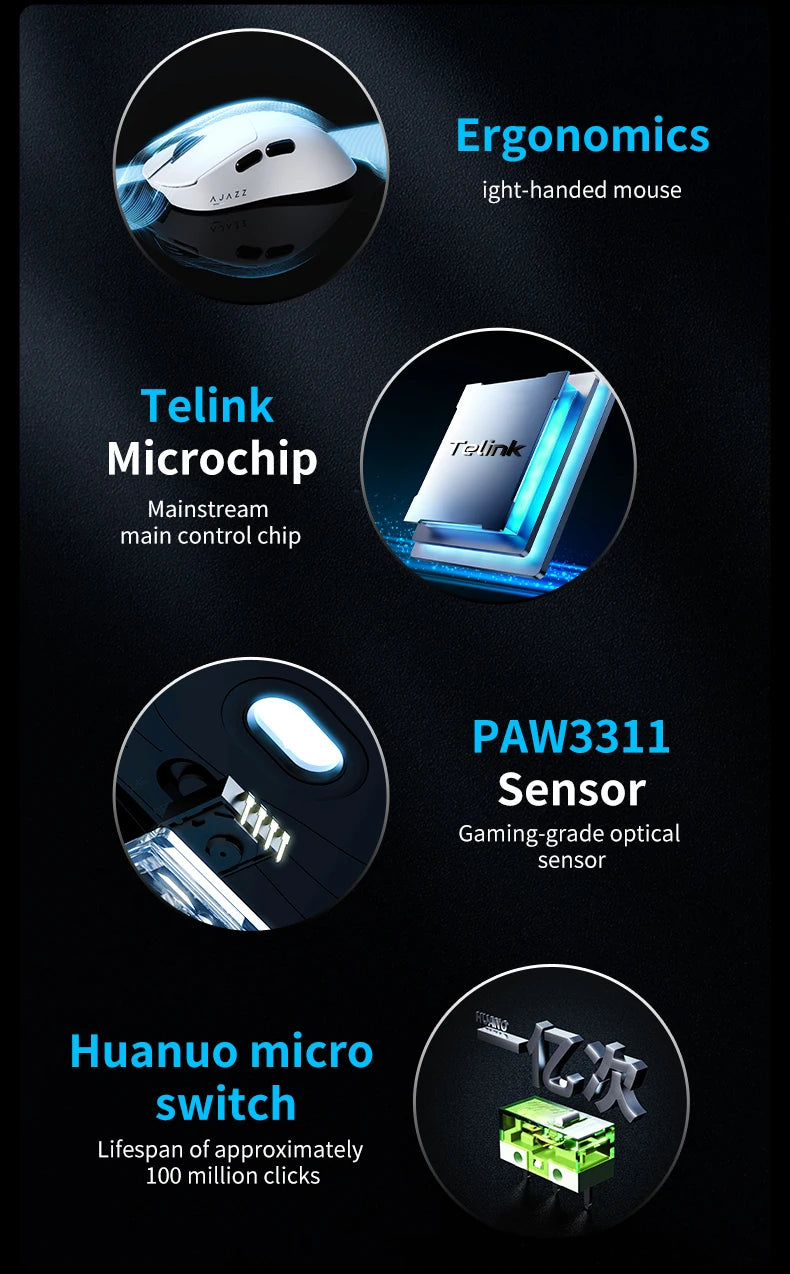 AJAZZ AJ179 V2 MAX tro-načinski miš za dešnjake, lagan 56g, senzor PAW3311, Huanuo Micro Switch, TelinkMicrochip