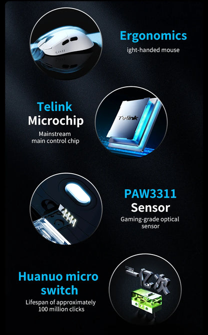 AJAZZ AJ179 V2 MAX tro-načinski miš za dešnjake, lagan 56g, senzor PAW3311, Huanuo Micro Switch, TelinkMicrochip