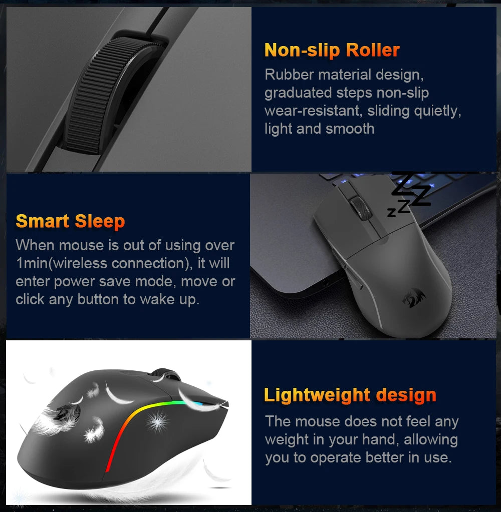 Mouse gaming REDRAGON DEICIDE M816 PRO RGB USB cu suport Bluetooth 2.4G wireless, 26000 DPI, 6 butoane pentru gameri, mouse cu fir pentru computer