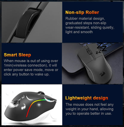 Mouse gaming REDRAGON DEICIDE M816 PRO RGB USB cu suport Bluetooth 2.4G wireless, 26000 DPI, 6 butoane pentru gameri, mouse cu fir pentru computer